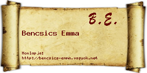 Bencsics Emma névjegykártya
